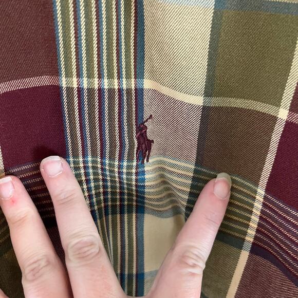 Ralph Lauren Green Tan Burgundy Plaid LS Button Down Shirt Large Pony - Picture 4 of 5